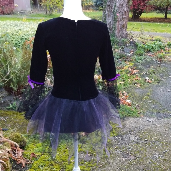 MUSIC LEGS Witch Black/Purple Costume & Hat sz S/M - Picture 3 of 8
